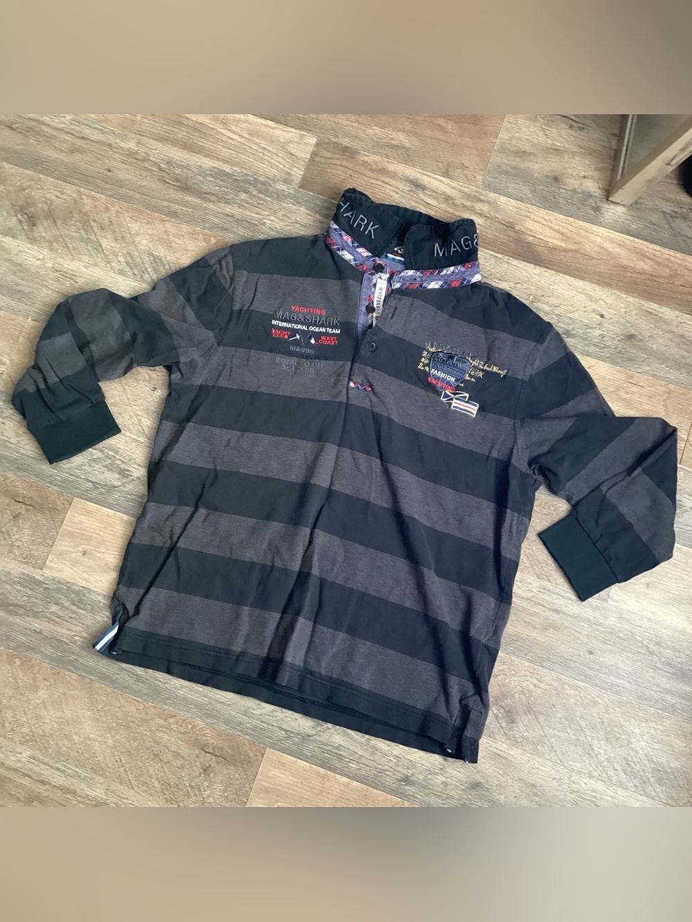 Mag and Shark Black and Charcoal Striped Polo Shirt